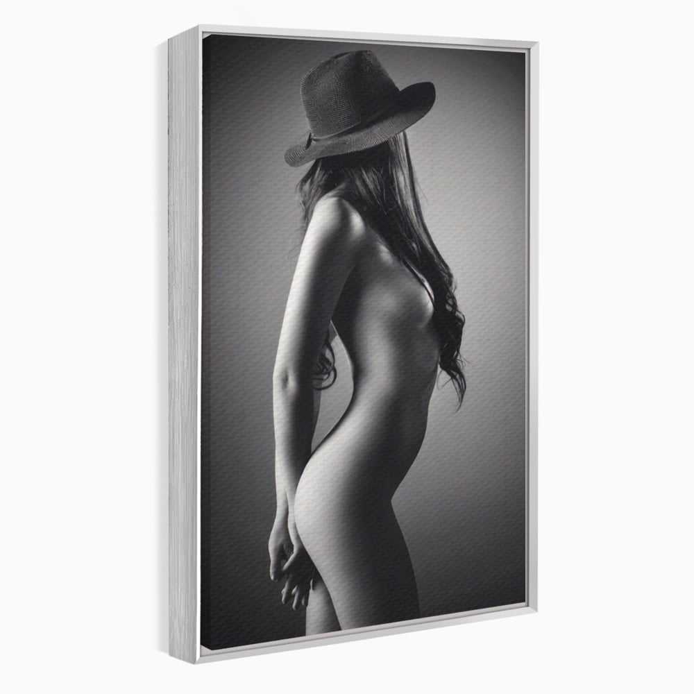 Tablou canvas cu tablou canvas cu silueta de femeie, in rama de aluminiu argintiu